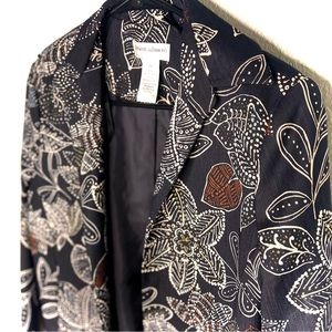 Black Floral Painted Print Beaded Details 4P Jacket